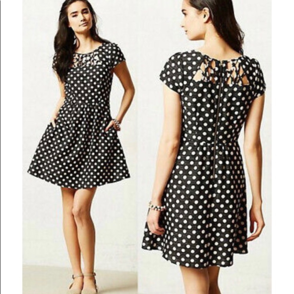 Maeve Anthropologie Black Dotted A-Line Mini Dress